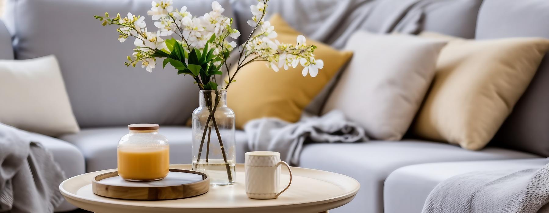 a vase of flowers on a coffee table